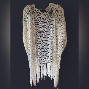 POL Ivory Crochet poncho with Fringe
